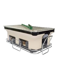 Outlet 💯 Healthy Choice Portable Hibachi Tabletop Grill Dual Charcoal BBQ Chambers In Beige 😍